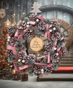 Personalised Luxury Christmas Festive Pink Frosted Wreath 36cm 1 Personalised Luxury Christmas Festive Pink Frosted Wreath 36cm