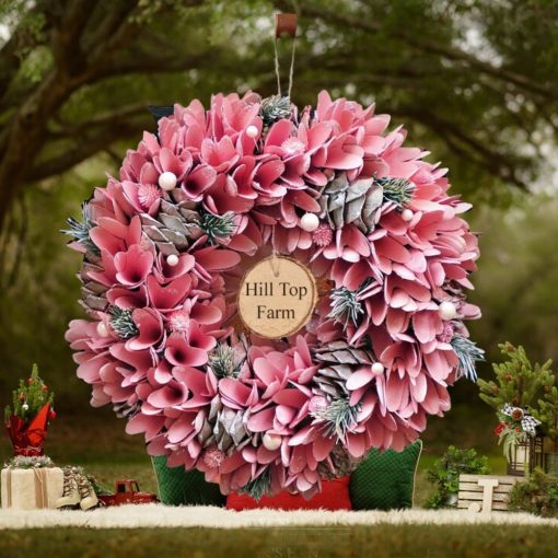Personalised Rose Pink Christmas Wreath 35cm