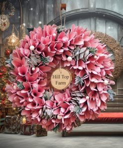 Personalised Rose Pink Christmas Wreath 35cm
