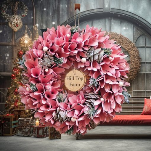 Personalised Rose Pink Christmas Wreath 35cm