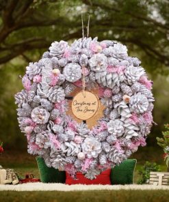 Personalised Silver and Pink Christmas Wreath 39cm