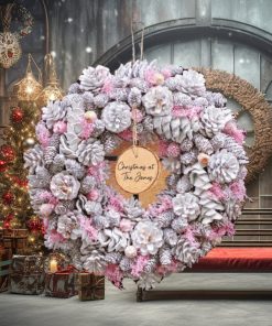 Personalised Silver and Pink Christmas Wreath 39cm 1 Personalised Silver and Pink Christmas Wreath 39cm