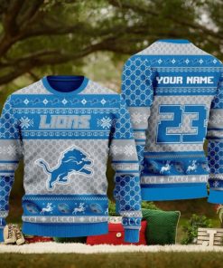 Personalize Detroit Lions Custom Name And Number Ugly Christmas Sweaters