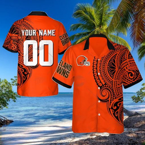 Personalize NFL Cleveland Browns Polynesian Tattoo Design Hawaiian Shirt