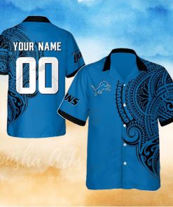 Personalize NFL Detroit Lions Polynesian Tattoo Design Hawaiian Shirt