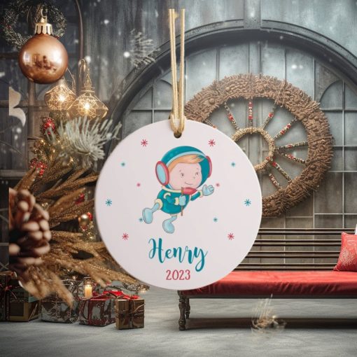 Personalize Name Ornament Baby Astronaut • Baby Astronaut First Christmas Ceramic Ornament • First Christmas with Baby Ornament • ON003