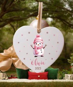 Personalize Name Snowman Newborn Baby Ornament • Ceramic Ornament Gift for Mom To Be • First Christmas with Baby Ornament • ON003 1