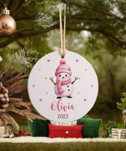 Personalize Name Snowman Newborn Baby Ornament • Ceramic Ornament Gift for Mom To Be • First Christmas with Baby Ornament