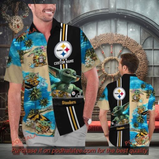 Personalized Baby Yoda Tropical Pittsburg Steelers Hawaiian Shirt