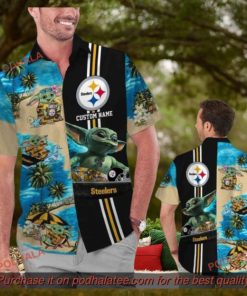 Personalized Baby Yoda Tropical Pittsburg Steelers Hawaiian Shirt