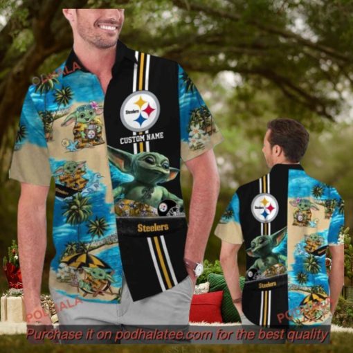 Personalized Baby Yoda Tropical Pittsburg Steelers Hawaiian Shirt