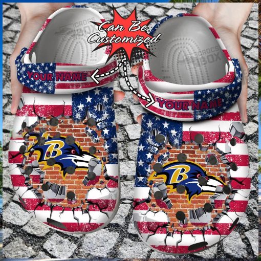 Personalized Baltimore Ravens American Flag Crocs Shoes