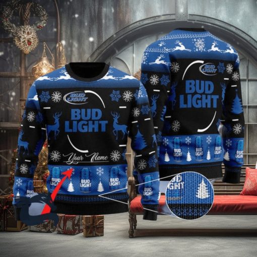 Personalized Black Bud Light Ugly Sweater, Christmas Gift Apparel, Merry Ugly Christmas Sweater