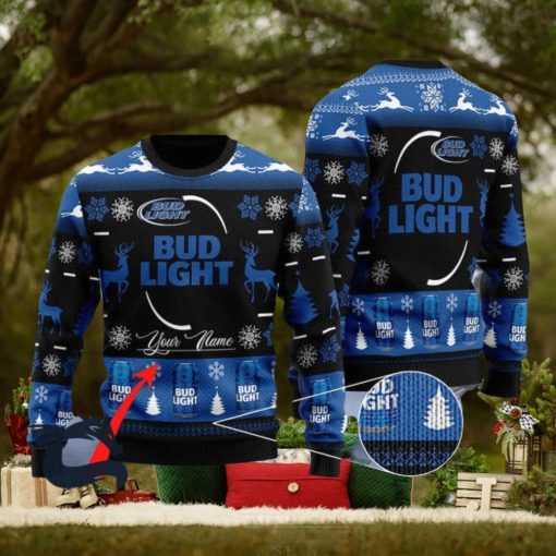 Personalized Black Bud Light Ugly Sweater, Christmas Gift Apparel, Merry Ugly Christmas Sweater