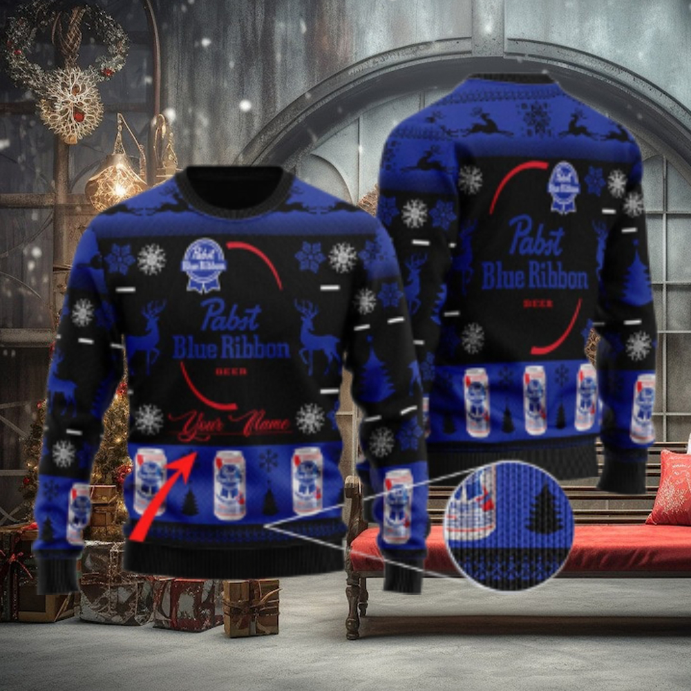 Personalized Black Pabst Blue Ribbon Ugly Sweater Personalized Black Pabst Blue Ribbon Ugly Sweater