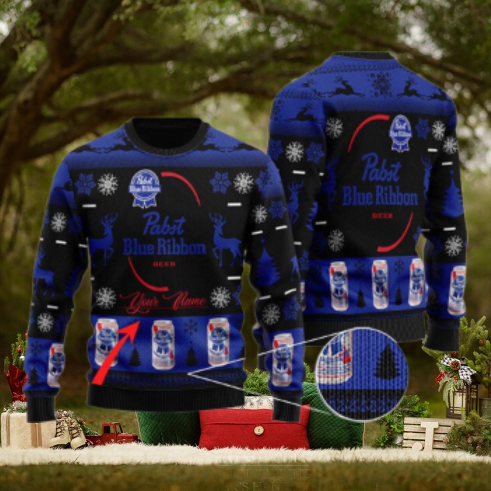 Personalized Black Pabst Blue Ribbon Ugly Sweater Personalized Black Pabst Blue Ribbon Ugly Sweater