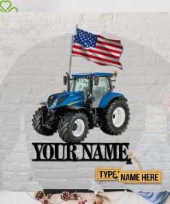 Personalized Blue Tractor Shaped Metal Sign