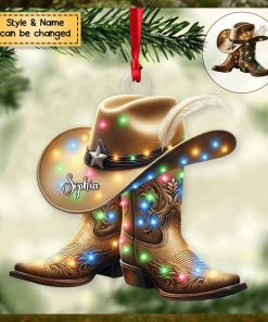 Personalized Boots And Hat Cowboy Flat Personalized Acrylic Christmas Ornament