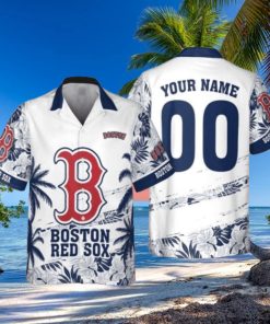 Personalized Boston Red Sox Flower Pattern Custom Name Tropical Hawaiian Shirt