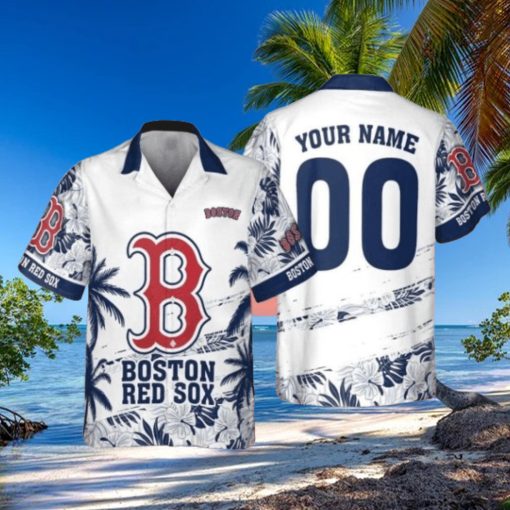 Personalized Boston Red Sox Flower Pattern Custom Name Tropical Hawaiian Shirt
