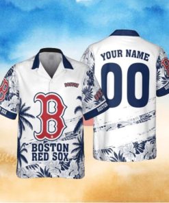 Personalized Boston Red Sox Flower Pattern Custom Name Tropical Hawaiian Shirt