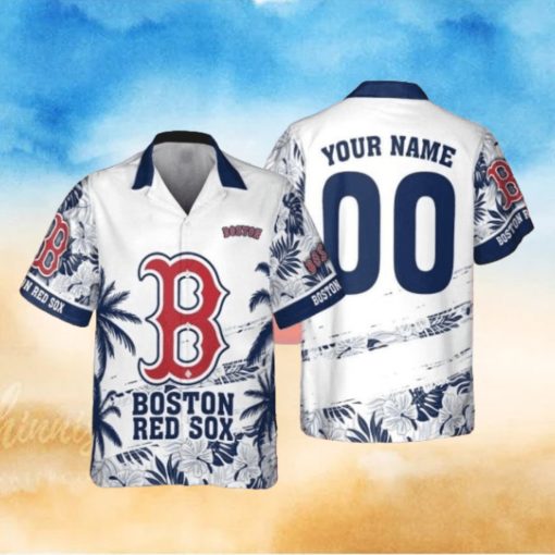 Personalized Boston Red Sox Flower Pattern Custom Name Tropical Hawaiian Shirt