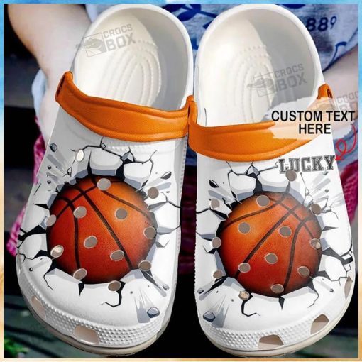 Personalized Broken Wall Basketball White Crocs