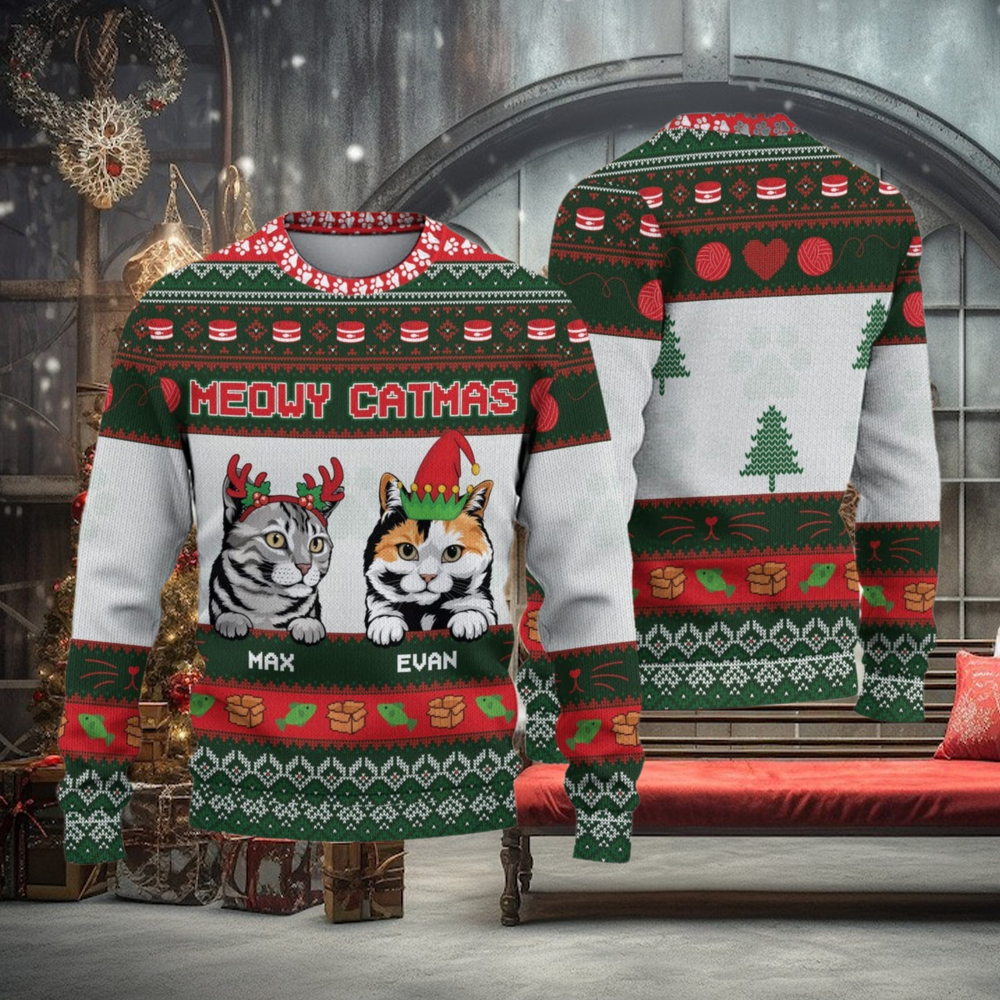 Personalized Cat Meowy Catmas Ugly Christmas Sweater Personalized Cat Meowy Catmas Ugly Christmas Sweater