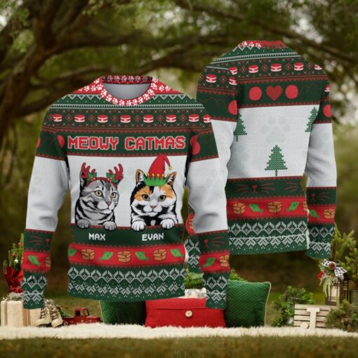 Personalized Cat Meowy Catmas Ugly Christmas Sweater
