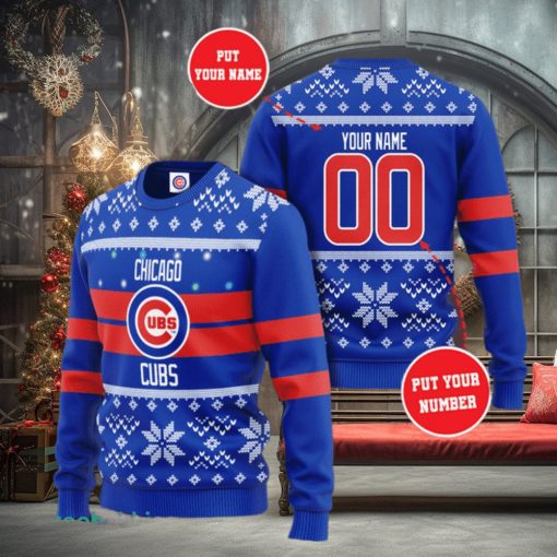 Personalized Chicago Cubs Custom Name And Number Ugly Christmas Sweater 3D Gift For Men And Women