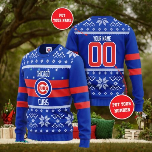 Personalized Chicago Cubs Custom Name And Number Ugly Christmas Sweater 3D Gift For Men And Women