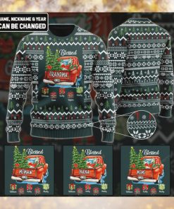 Personalized Christmas Blessed Grandma Truck Grandma Wool Ugly Sweater