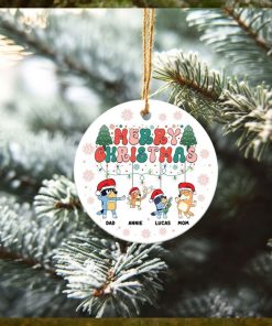 Personalized Christmas Family Bluey Ceramic Ornament