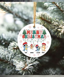 Personalized Christmas Family Bluey Ceramic Ornament