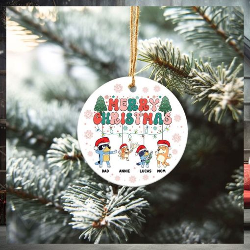 Personalized Christmas Family Bluey Ceramic Ornament