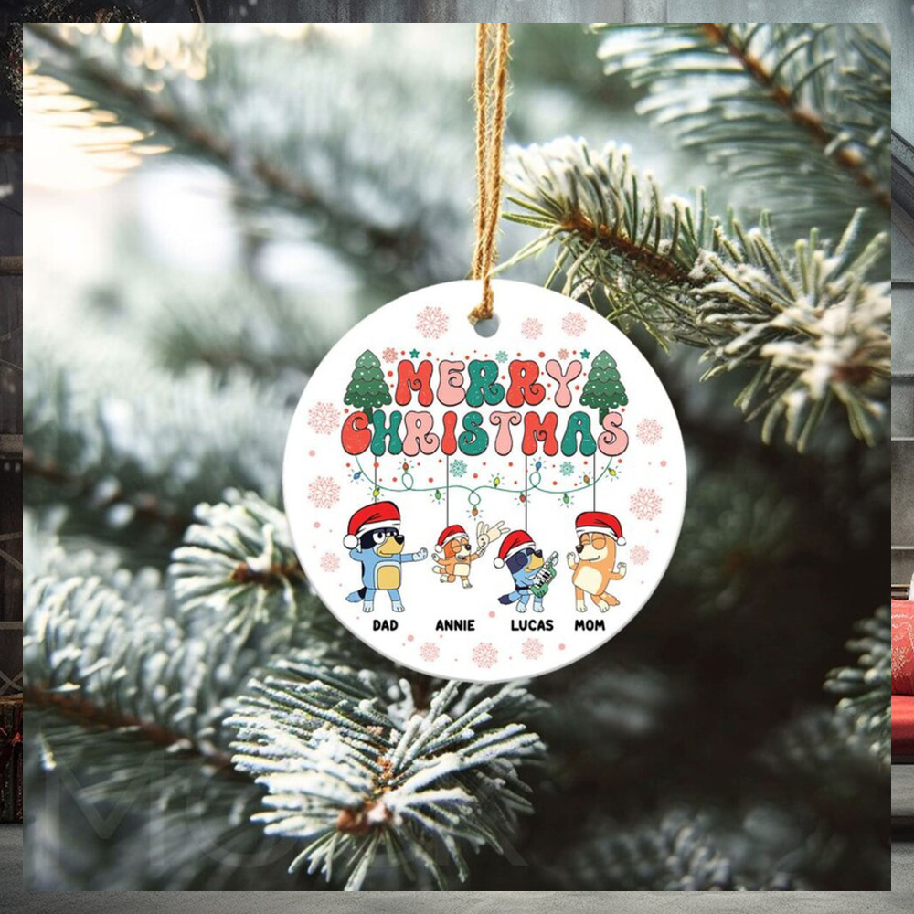 Personalized Christmas Family Bluey Ceramic Ornament Personalized Christmas Family Bluey Ceramic Ornament