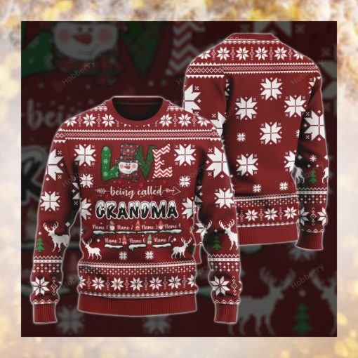 Personalized Christmas Love being called Grandma Wool Ugly Sweater Gif1