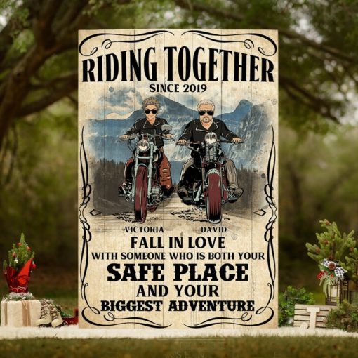 Personalized Couple Biker Poster   Riding Together And Fall In Love   Marriage Chapter
