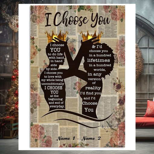 Personalized Couple I Choose You Canvas, Black Couple King Queen Poster, African Couple Poster, Husband Wife Vertical Poster