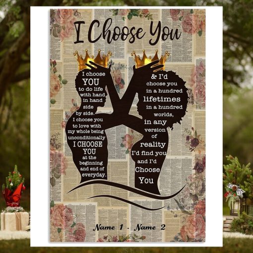 Personalized Couple I Choose You Canvas, Black Couple King Queen Poster, African Couple Poster, Husband Wife Vertical Poster