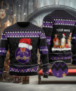Personalized Crown Royal Santa Reindeer Snowflake Ugly Sweater