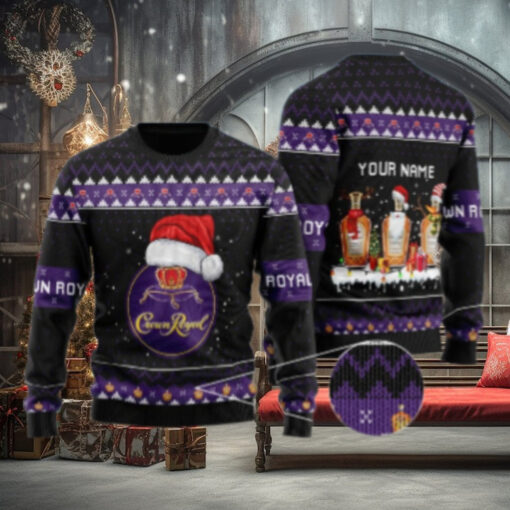 Personalized Crown Royal Santa Reindeer Snowflake Ugly Sweater