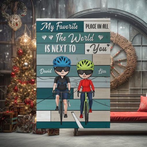 Personalized Cycling Couple Poster   My Favorite Place In The World Is Next To You