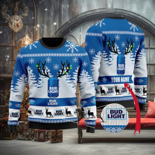 Personalized Deer Bud Light Ugly Sweater, Merry Ugly Christmas Sweater, Christmas Gift Apparel