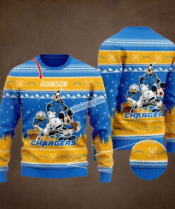 Personalized Donald Mickey Mouse Goofy Los Angeles Chargers Blue Ugly Xmas Sweater