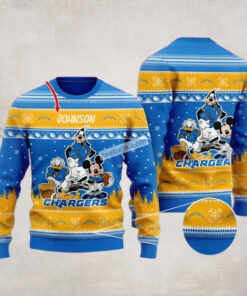 Personalized Donald Mickey Mouse Goofy Los Angeles Chargers Blue Ugly Xmas Sweater