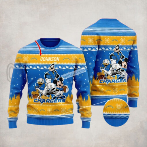 Personalized Donald Mickey Mouse Goofy Los Angeles Chargers Blue Ugly Xmas Sweater