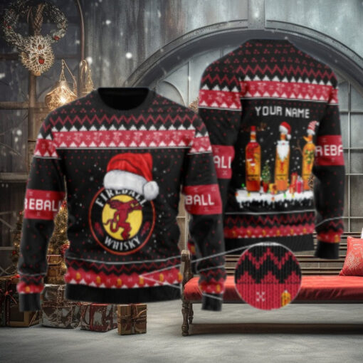 Personalized Fireball Santa Reindeer Snowflake Ugly Sweater