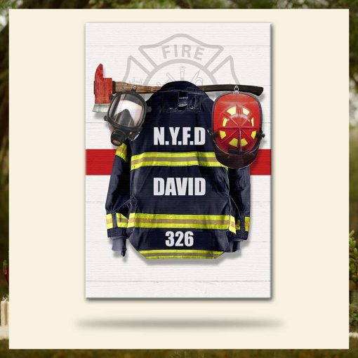Personalized Firefighter Uniform Poster   Thin Red Line Background