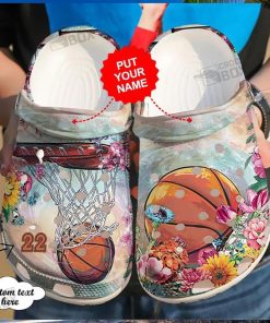 Personalized Flower Basketball Women Girl Crocs Clogs